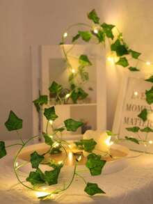 1pc Solar Powered Evergreen Ivy String Lights, Solar Powered Green Leaf String Lights, Solar Lights, 10/5/2m Solar Powered Artificial Evergreen Ivy Leaf String Lights - Natural Style Mimicking Green Leaves, Realistic Evergreen Ivy Leaf Pattern, Soft Warm Lighting, Photosensitive Automatic On/Off Function - Solar-powered Green Leaves - View 5