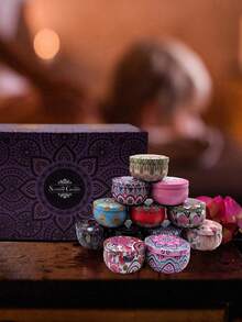 1 Set de regalo de velas aromáticas, velas de cera de soja con diversos aromas, empaque en caja de regalo colorida, con una duración de hasta 120 horas, adecuado para bodas, cumpleaños, fiestas, obsequios de boda, terapia de aromaterapia para el hogar, regalo de Navidad, regalo del Día de San Valentín, decoración de hotel, diseño de patrón vintage - A - Ver 5