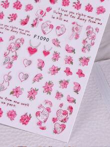 2PCS Red Pink Heart Flowers Nail Stickers Elegant Heart-Shaped Vines Decals Valentines's Day Nail Art Designs Self Adhesive 3D Manicure Accessories Nail Art Decoration For Women Girl - 玫紅色 - 查看 5