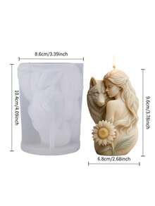 A Mysterious Wolf -Shaped Silicone Mold For Resin Casting, Depicting The Close Bond Between A Woman And A Wolf Along With Vivid Sunflower Details. It Can Be Reused With Various Materials Such As Resin, Candles, And Plaster - Beauty and Wolf Mold - View 2