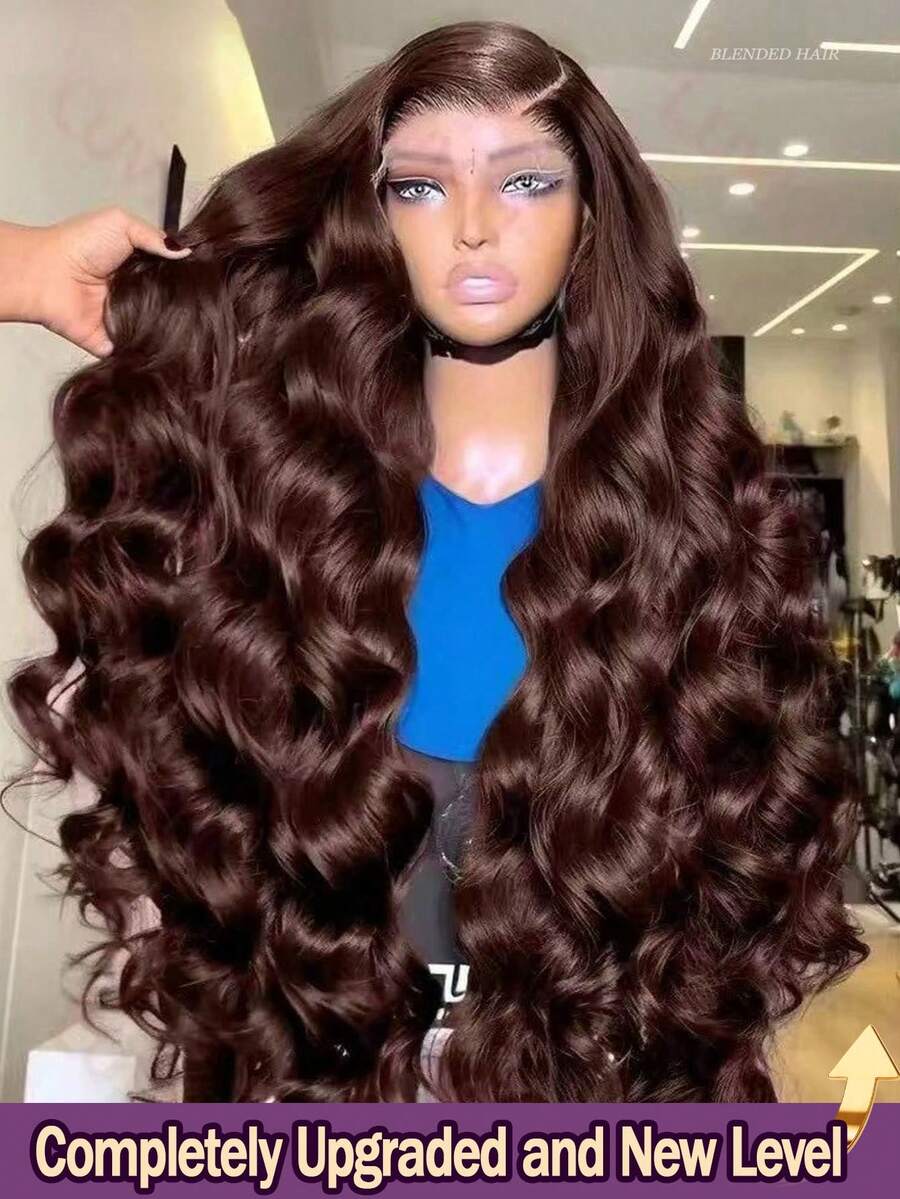 28 Inch 5*5 4*4 Pre-Cut Glueless Human Hair Frontal, 13*4 Black Wavy Hairline, #4 Pre-Plucked Frontal With Baby Hair, Natural Hairline, High-Quality Mixed Human Hair Wig - Brown - View 1