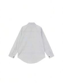 女士休闲条纹长袖衬衫，无领带，随机布料拼接，春季款 - 黑與白 - 查看 5