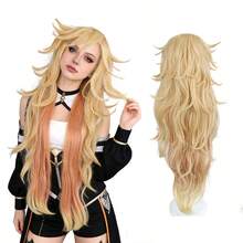 Voluminous Layered Wavy Long Wig, Blonde To Peach Ombre High-Temperature Fiber Cosplay Wig, Heat Resistant & DIY Stylable, Perfect For Anime Cosplay & Themed Events, Vibrant & Dynamic - Pink Highlight - View 1