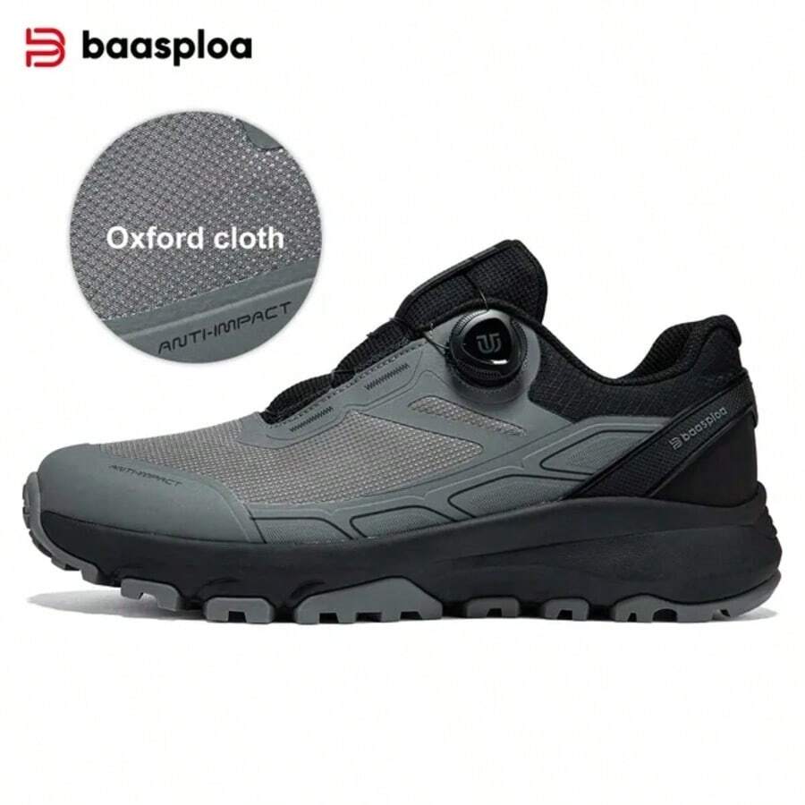 baasploa 1 Pair Men's Rotating Buckle Outdoor Hiking Boots, Lightweight Anti-Slip Design, Mesh Breathable Style Suitable For Spring/Autumn, Oxford Cloth Style Suitable For Autumn/Winter, Ideal For Camping And Hiking Trips