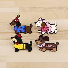 Cute Animals Dachshund Enamel Pin Funny Cartoon Cat Dog Brooch Pines Lapel Pins Badge On Backpack Clothing Accessories Jewelry Friends Gifts - Black - View 12