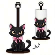 1pc Black Cat Shaped Kitchen Tissue Rack, Wooden Kitchen Tissue Rack, Single-Layer Cloth Rack, Vertical Kitchen Tissue Rack, Countertop Tissue Storage Rack, Desktop Tissue Rack, Tissue Wrap Roll Storage Rack - Multicolor - View 9