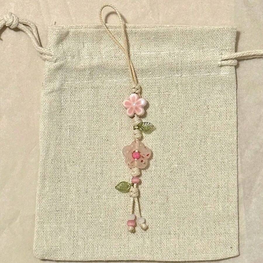 Cute Ceramic 1pc Star Flower Phone Charm Strap Kawaii Beaded Phone Lanyard Spring Gift Birthday Party - b - View 1
