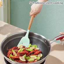 3pcs Premium Silicone Kitchen Utensil Set: Thick Silicone Spatula, Ladle And Spoon With Wooden Handle, Heat Resistant And Non-Stick, Suitable For Global Kitchens - Multicolor - View 9