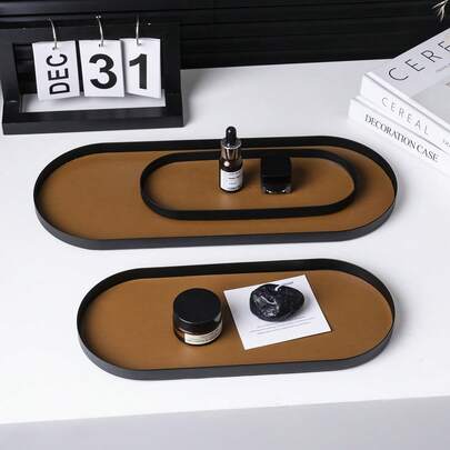 Luxury Metallic Leather Tray: Versatile Storage For Jewelry, Keys, Glasses, Cosmetics & More | Multi-Use Organizer For Home, Cafe, Party | Beige/Brown, S/M/L Sizes