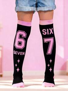1 Pair 67 Digital Knee High Socks For Kids Girls, Six Seven 6 7 Meme Long Socks, 67 Six Seven Valentine Day Gift, 67th Birthday 67 Birthday Over The Knee Socks Gift, Baseball Number 6 7 Socks, Fun Girly Aesthetic Star Socks - Multicolor - View 11