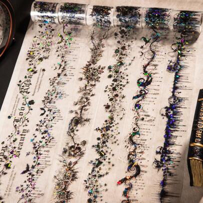 1卷/袋胶带，暗黑系列，复古暗黑哥特主题PET胶带，剪贴簿用品和笔记本配件，可用于装饰相框、电脑、手机壳、水杯、旧杂志、铅笔盒、行李箱、桌面装饰贴纸