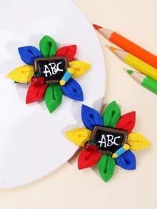 2pcs/Set Girls Back To School Hair Clips, Multicolor Floral Alligator Hair Clips, Teenage Hair Accessories, Graduation Gift - Multicolor - View 8