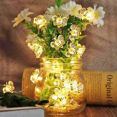 1/2/3m 10/20/30 LED Bee Shaped Decorative Copper Wire Lights, Novelty String Lights - Mini Yellow Bee Lights, Room Decor, Lighting, Wedding & Event Decoration, Battery Powered, Cute Animal Theme Mini String Lights, Forest & Nature Themed Room Decor