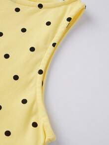 Women Tank Top, Sleeveless Tops Crew Neck Tie-Up Dots Print Slim Fit Summer Clubwear - Yellow - View 5
