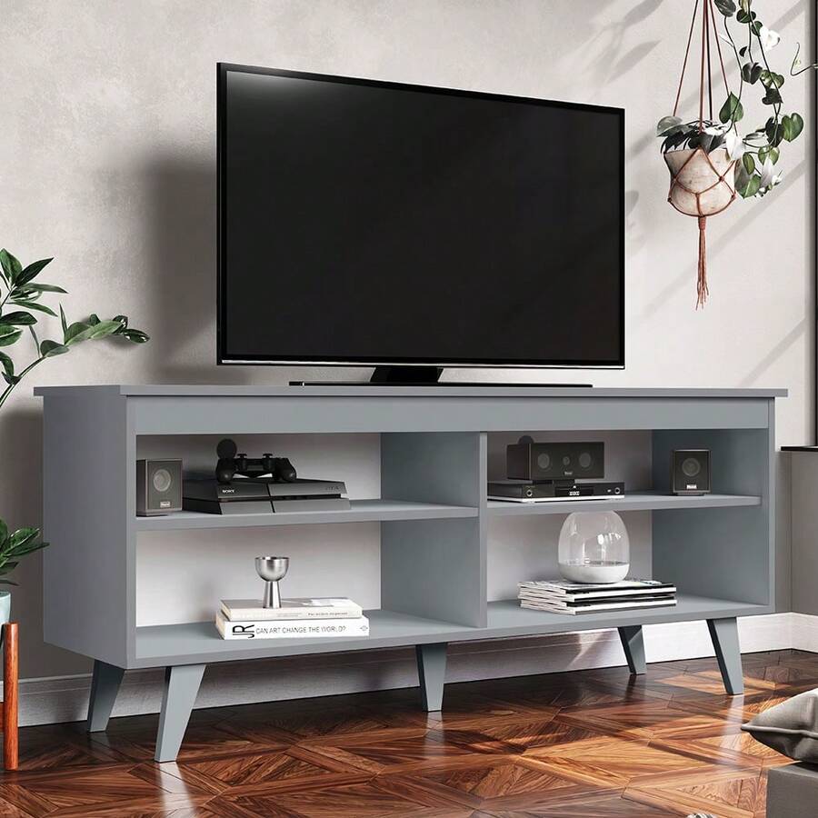 Mueble Mesa Para Tv Rack Madesa 4 Espacios Hasta 65 Gris 03 Sofá cama Vanity tocador Gaming chair Desk Bedroom furniture Book shelf Dining table Side table Mesa - Gris - Ver 1