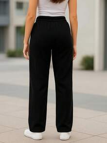 Pantalón Cargo Mujer de Pana con Cintura Elástica y Bolsillos Laterales - Negro - Ver 2