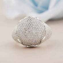 男士优雅圆顶铂金镀层全镶锆石奢华冰花切割嘻哈时尚戒指 - 白金 - 查看 8