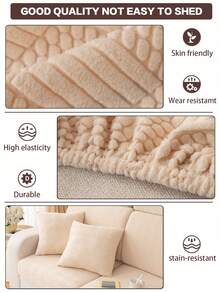 1pc Modern Minimalist Plush Sofa Slipcover, Non-Slip Durable Elastic Cover, Machine Washable Pet-Friendly, Suitable For Living Room & Bedroom, All Seasons - Snow Bud - Beige - View 5