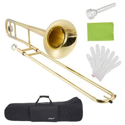 CuisinSmart Bb Tenor Slide Trombone For Beginners Students, B Flat Brass Plated Trombone Instrument With  Hard Case, Mouthpiece, Gloves & Cleaning Kit For School Band & Practice