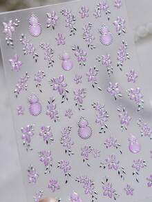 1pc Hot Stamping Pink Jade Gourd Blooming Petals Luxury Icy Sheer Nail Art Decor Stickers 5D Opulent Oriental Nail Decals Self-Adhesive Manicure Accents For Women Nail Supplies - Multicolor - View 6