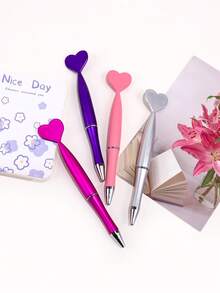 3PCS Heart-Shaped Ballpoint Pens, Black Ink Pen Set, Smooth Writing Office Supplies, Creative Desk Stationery, Gift For Colleagues And Friends - Sets - View 4