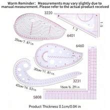 1/5/6Pcs French Curve Metric Ruler Set Sewing Measure Dressmaking TailorDrawing Template Craft Tool French Metric Ruler Curve Ruler SewingRuler Dressmaking Tailor Tool Sewing Tools Tailor Ruler Multifunction Mother Day Gift,Mother's Day Gifts Women - Transparent - View 11