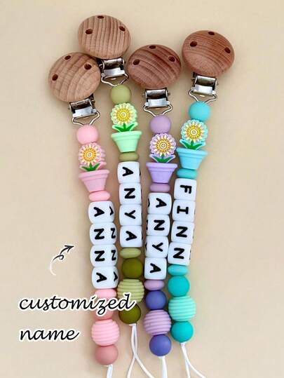 1pc Customized Name Anti-Lost Clip, Suitable For Men And Women, Sunflower & Daisy Bouquet, Growth Record Gift, Multi-Functional Clip, Personal Perfect Gift, Long Chain, Pendant Accessory, Prevent From Losing, Can Clip On Clothes, Unique Gift For Best Friends