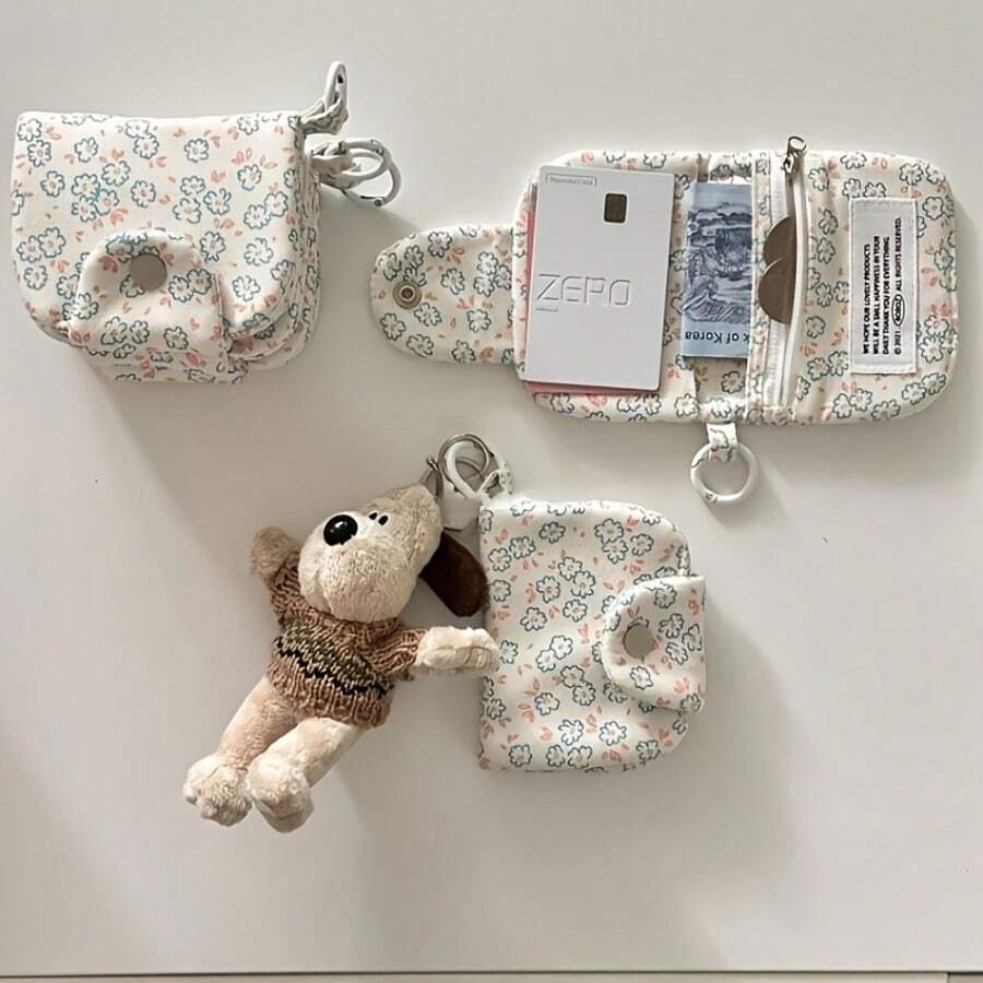 Women's Wallet, Cute Floral Card Holder, Key Chain Pouch, Multi-Layer Quick Snap Card Case - Multicolor - View 1