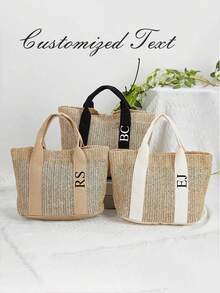 Customizable Personalized Woven One Shoulder/Crossbody Tote Bag, Large Capacity Women's Handbag, Suitable For Travel, Vacation, Outdoor, Beach Use, Great Summer Gift For Family, Friends, Mothers - Multicolor - View 1