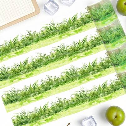 1pc/Roll Grass Pattern PET Decorative Tape, Ideal For Gift, Suitable For Stationery Box, Book, Cake, Envelope, Flower, Gift Box, Card, Helmet Decoration And Other Favorite Product Decoration Stickers