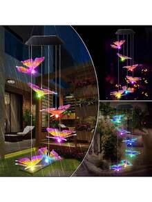 1个太阳能LED蝴蝶风铃灯，变色，防水，蝴蝶造型悬挂式装饰景观照明，防水LED太阳能风铃灯，适用于节日装饰、户外照明、家居花园、圣诞节、与亲朋好友聚会、礼品、花园灯、花园装饰、婚礼装饰、房间装饰、生日、毕业典礼等多种场合。 - 均碼 - 查看 3