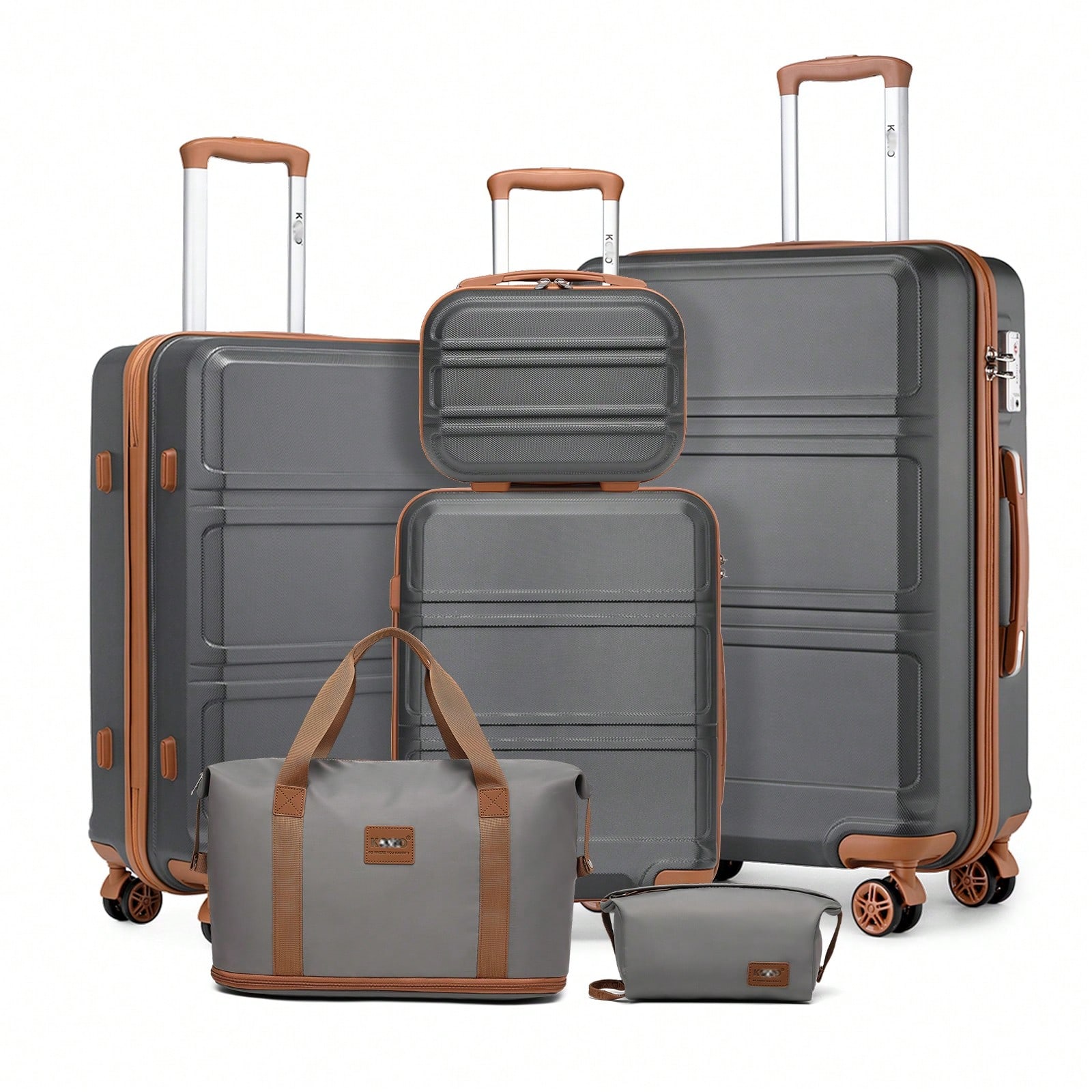 6 Piece Luggage Set Lightweight Hard Shell ABS 4 Wheel Spinner Suitcases TSA Lock 20 24 28 Inch With 12 Inch Vanity Case Weekender Duffel Toiletry Bag Cabin Carry On For Men Women Family Travel Holiday Business Trip Weekend Getaway Students - Grey