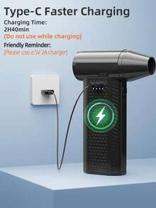 FOURQ Compressed Air Duster Kit-Blower-Pc Duster Electric-130000RPM- Replace Compressed Air Can-Keyboard Clean-Car Mini Snow Blowers-Car Dryer Air Blower-Jet Fan-No Air Canned Dusters For  CleaningThe Best Halloween Gifts - 黑色 - 查看 3