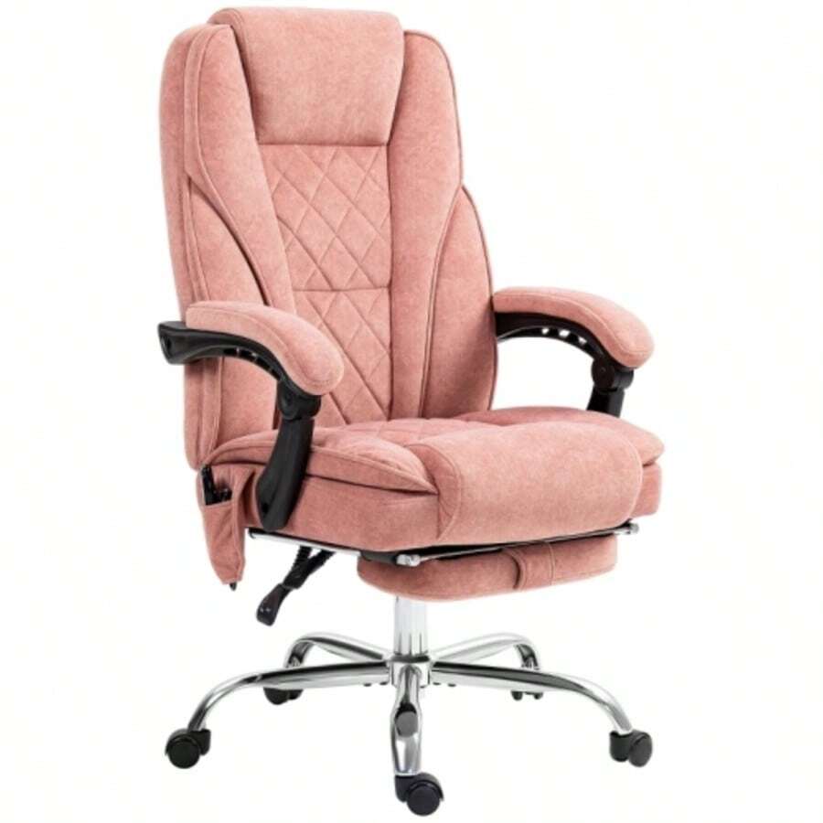 Office Chair With Vibrating Massage, Ergonomic Reclining, Heated, Swivel And Height-Adjustable Office Chair With Footrest, Remote Control And Side Pocket, Pink - Watermelon Pink - View 1
