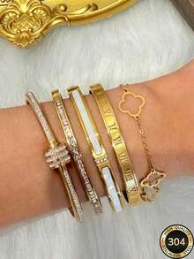 Znice 2026 新款时尚女士优雅手链及手镯套装,镶满钻石,三排闪亮数字设计,采用 304 不锈钢材质,防水、防褪色、低致敏性、防刮擦,适合日常佩戴、派对、生日、情人节、周年纪念日、母亲节、毕业礼物等场合。 - 金色 - 查看 3