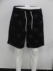 Quần short nam màu đen in họa tiết sao, có dây rút, nhanh khô, thích hợp mặc mùa xuân/hè. - màu đen - Xem 6