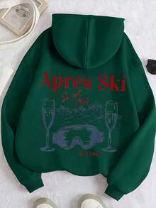 Bluza damska casualowa z nadrukiem górskim, wiosna/jesień - Ciemnozielony - Zobacz 2