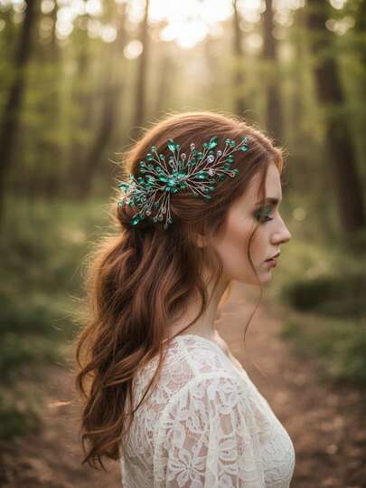 Handmade Emerald Green Crystal Flower Hair Comb - Boho Forest Style Bridal Headpiece & Elegant Evening Hair Accessory