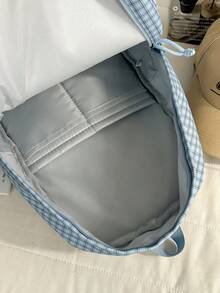 1pc Nylon Plaid Cute Backpack, Fashion Casual Large Capacity Student Bag, Unisex - Blue - View 7