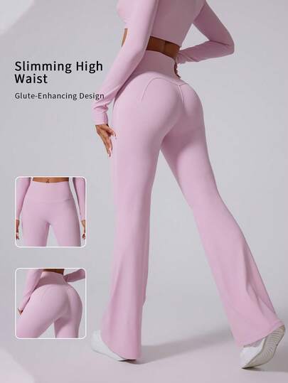 VANEZING Women's High Waist Flare Yoga Pants, Tummy Control Lifting Slim-Fit, Suitable For Fitness, Running, Travel And Outdoor Sports, Women's Yoga Pants, Pink Leggings, Flare Pants