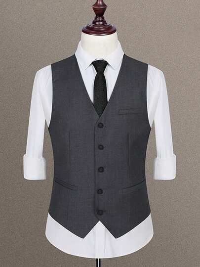 男士纯色单排扣休闲百搭通勤西装背心