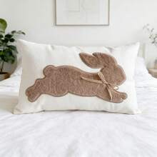 1pc Easter Bunny Pillow Cover 12x20 Inch - 3D Faux Fur & Embroidered Bunny Cushion Cover With Handmade Bowknot, Spring Farmhouse Decor For Sofa, Couch, Chair - Multicolor - View 1