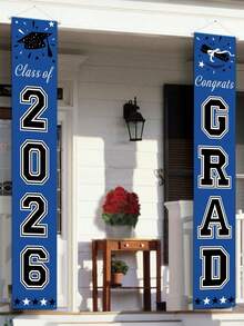 2pcs 2026 Graduation Party Porch Banner, Blue 2026 Graduation Decor, Congratulations Graduate Porch Banner Suitable For Any School Or Grade 2026 Graduation Party Decoration - Multicolor - View 1