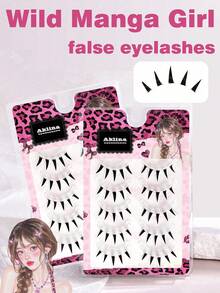 Natural-Looking Thick False Eyelashes, Cute Japanese Devil Eyelashes, Curled Cosplay Manga Style & Lightweight European/American Style Full Strip Eyelashes - Black - View 6