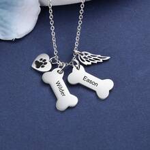 Custom Dog Bone Necklace With Angel Wing Charm Engraved 2 Names Pet Necklace Personalized Pet Keepsake Jewelry For Woman Gift - Style 9 - View 3