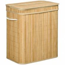 Bamboo Laundry Basket With Lid And Handles, 90-Liter Capacity With 2 Compartments And A Removable Fabric Bag - 54.2 X 35.2 X 59.5 Cm (Available On Site) - Natural Wood Color - View 8
