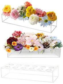 Bình hoa acrylic hình chữ nhật 12/4 lỗ, bình hoa nhựa cao cấp, hộp đựng hoa, vật trang trí bàn ăn, vật trang trí nhỏ, thích hợp cho đám cưới, nhà cửa, trang trí bàn ăn, hộp hoa hồng trong suốt hiện đại, hộp đựng hoa, trang trí tiệm làm đẹp, quà tặng trang trí nhà cửa mùa xuân/hè, sinh nhật, tốt nghiệp. - Nhiều màu - Xem 11