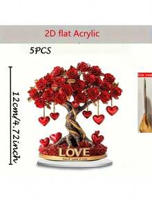 Cây trang trí tình yêu phong cách Bohemian 2D bằng acrylic phẳng với họa tiết hoa hồng đỏ và trái tim - Trang trí bàn làm việc lãng mạn, thích hợp cho Ngày Valentine, Đám cưới, Giáng sinh, Halloween | Lý tưởng cho phòng ngủ, phòng khách, văn phòng, sân vườn và nhiều nơi khác. - Nhiều màu - Xem 10
