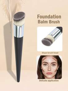 1pc Foundation Brush Broom Powder & Shadow Brush Liquid/Cream & Blush Mix Angled Professional Makeup Brush Makeup Tools, - Silver - View 6