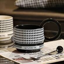 Taza cerámica de estilo retro y lujoso de pata de gallo, diseño de asa redonda grande, taza de café con atmósfera de estilo Ins, taza de agua de alta calidad para oficina/hogar, regalo de diseño exclusivo - Multicolor - Ver 6